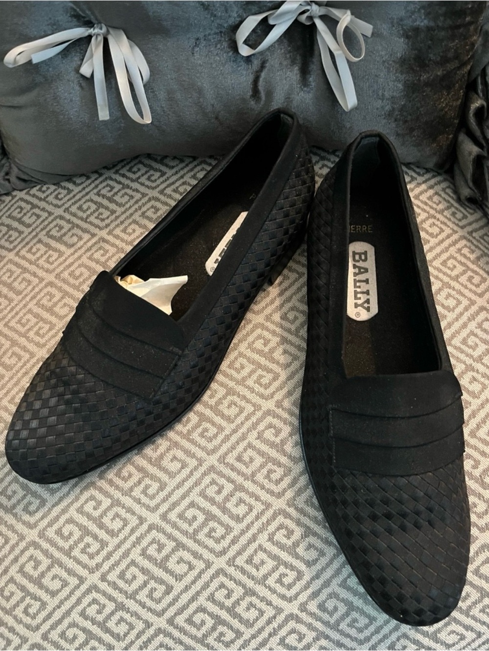 Bally Black Woven Leather Slip-On Loafers